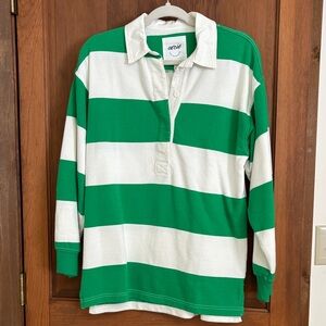 Aerie Bold Green and White Striped Polo